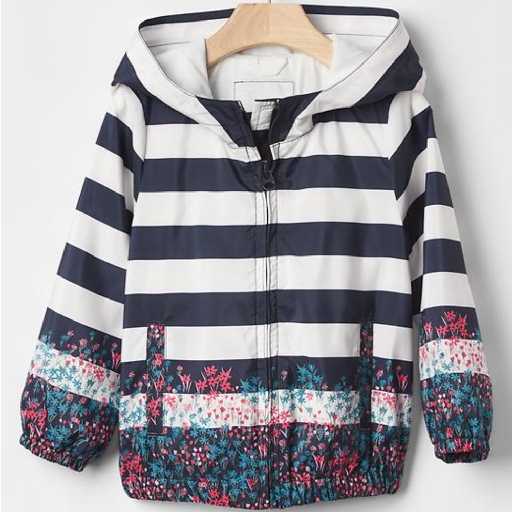 GAP Striped Kids Jacket - Navy and White with Floral Accents